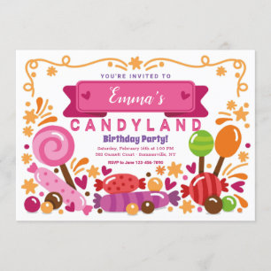 Invitación a la fiesta de cumpleaños de Candy Land