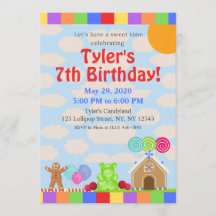 Invitación a la fiesta de cumpleaños de Candy Land