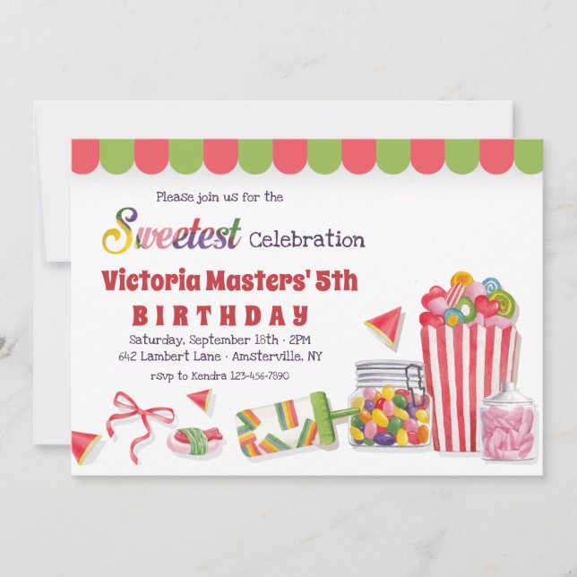 Invitación a la fiesta de cumpleaños de Candy Lane (Anverso)