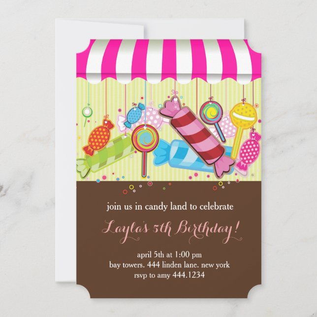 Invitación a la fiesta de cumpleaños de Candyland (Anverso)