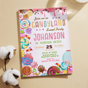 Invitación a la fiesta de cumpleaños de Candyland 