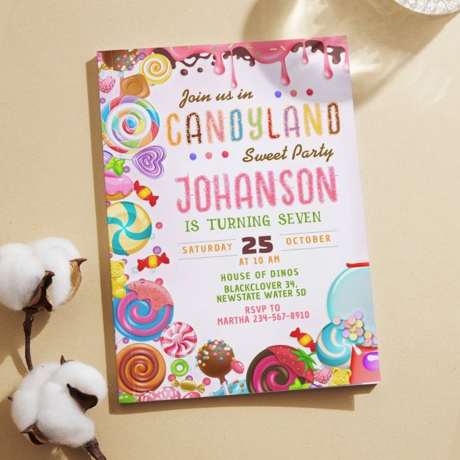 Invitación a la fiesta de cumpleaños de Candyland  (Candyland Sweet Birthday Party Invitation)