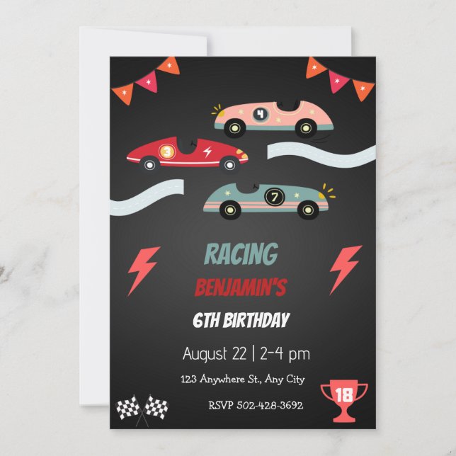 Invitación a la fiesta de cumpleaños de Carreras d (Anverso)