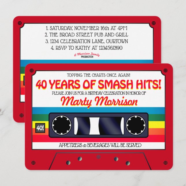 Invitación a la fiesta de cumpleaños de Cassette R (Anverso / Reverso)