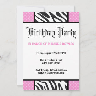 Invitación a la fiesta de cumpleaños de cebra en t