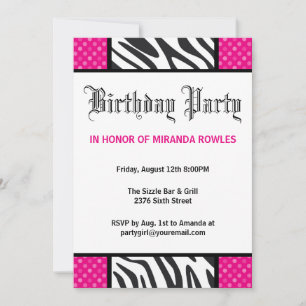 Invitación a la fiesta de cumpleaños de cebra rosa