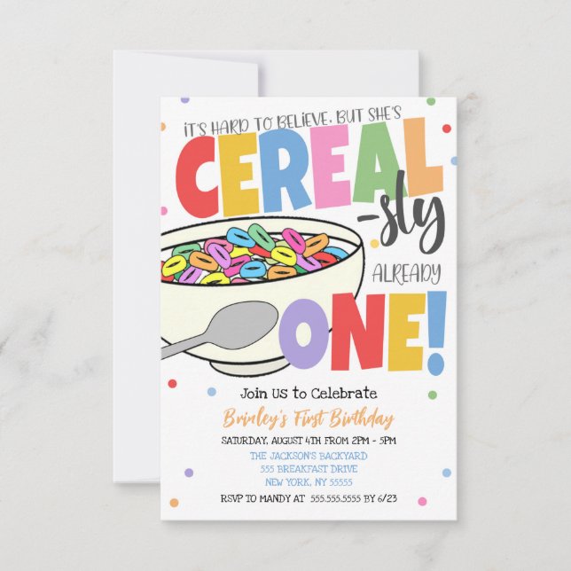 Invitación a la fiesta de cumpleaños de cereales (Anverso)