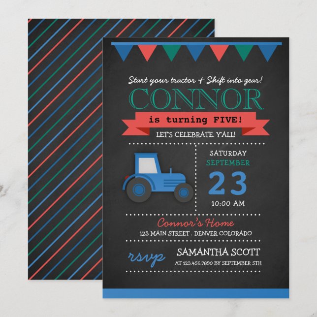 Invitación a la fiesta de cumpleaños de Chalkboard (Anverso / Reverso)