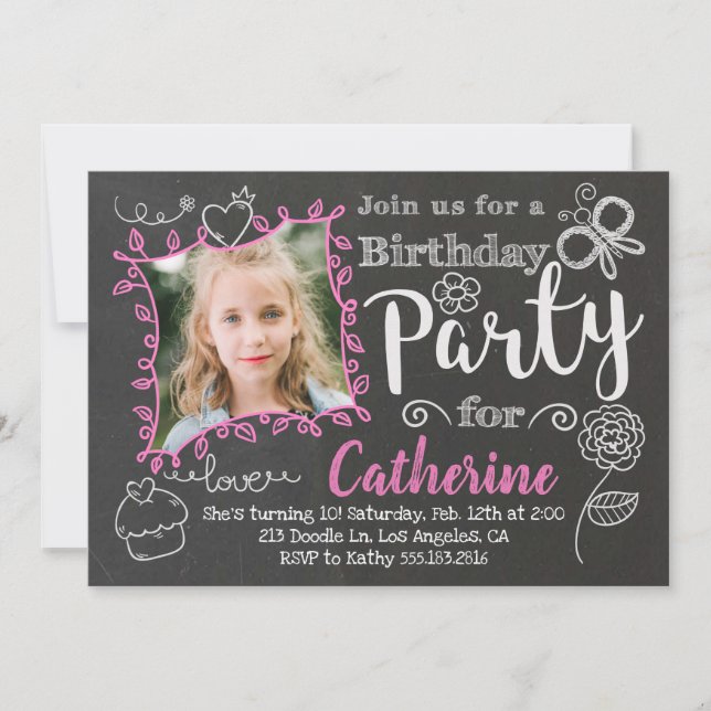 Invitación a la fiesta de cumpleaños de Chalkboard (Anverso)