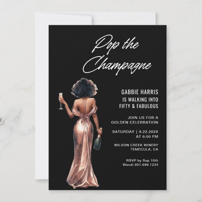 Invitación a la fiesta de cumpleaños de Champagne (Anverso)