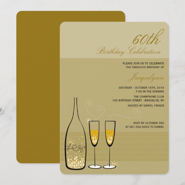 Invitación a la fiesta de cumpleaños de Champaña d (Anverso / Reverso)