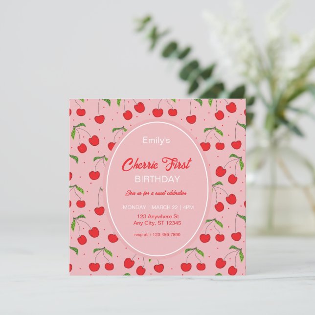 Invitación a la fiesta de cumpleaños de CHERRY (Anverso de pie)