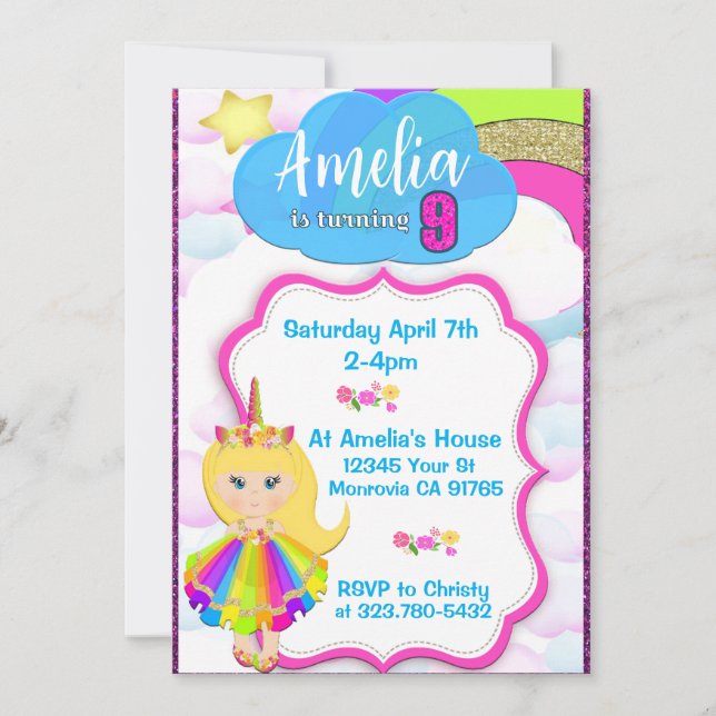 Invitación a la fiesta de cumpleaños de chicas de  (Anverso)