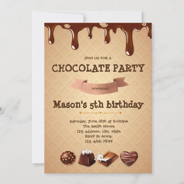 Invitación a la fiesta de cumpleaños de chocolate (Anverso)