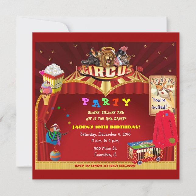 invitación a la fiesta de cumpleaños de Circo (Anverso)