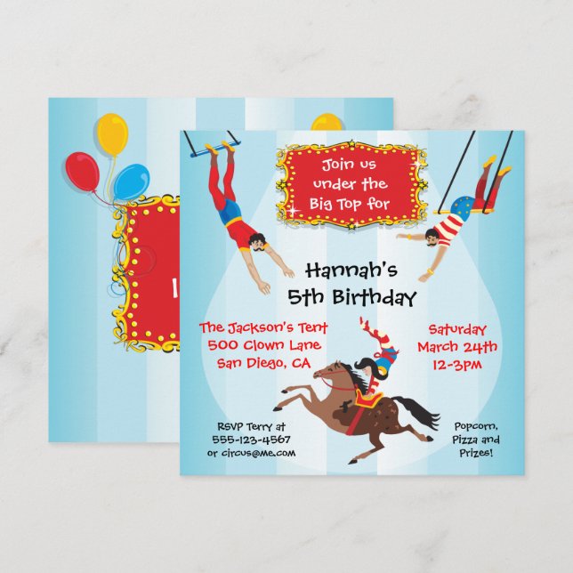 Invitación a la fiesta de cumpleaños de Circus Fly (Anverso / Reverso)