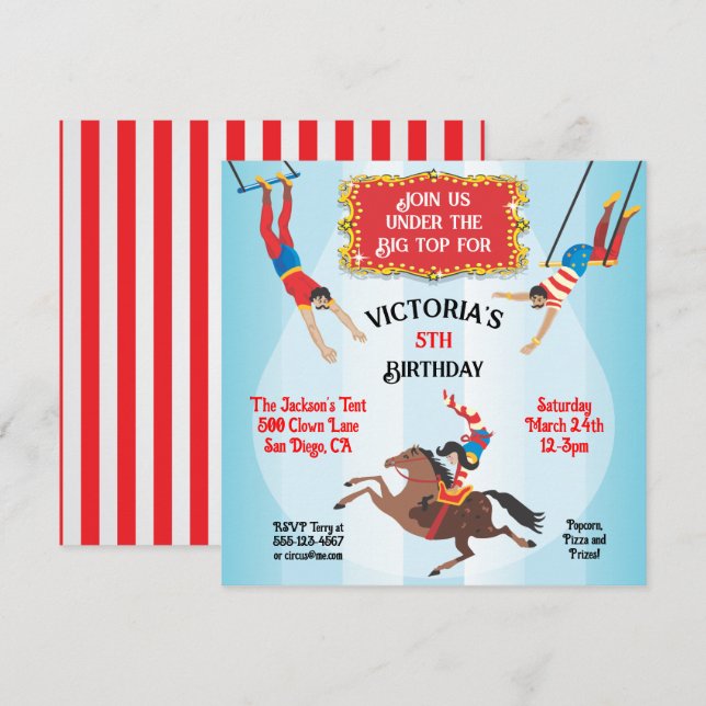 Invitación a la fiesta de cumpleaños de Circus Fly (Anverso / Reverso)