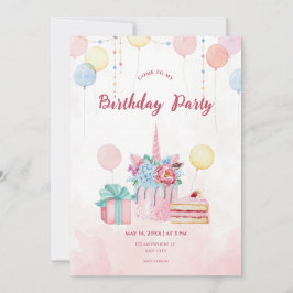Invitación a la fiesta de cumpleaños de color rosa