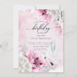 Invitación a la fiesta de cumpleaños de color rosa