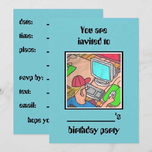 Invitación a la fiesta de cumpleaños de #computado (Anverso / Reverso)