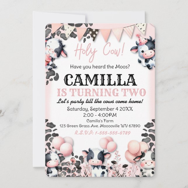 Invitación a la fiesta de cumpleaños de Cow Farm (Anverso)
