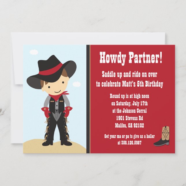 Invitación a la fiesta de cumpleaños de Cowboy (Anverso)