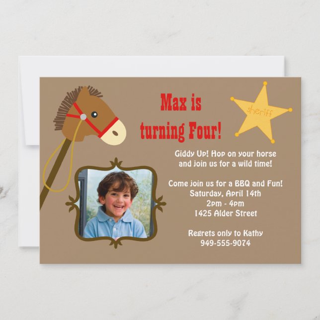 Invitación a la fiesta de cumpleaños de Cowboy (Anverso)