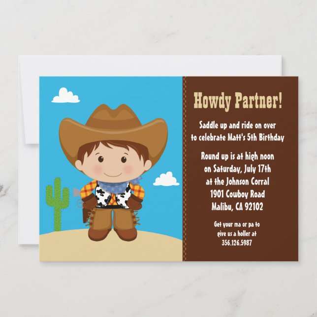 Invitación a la fiesta de cumpleaños de Cowboy (Anverso)