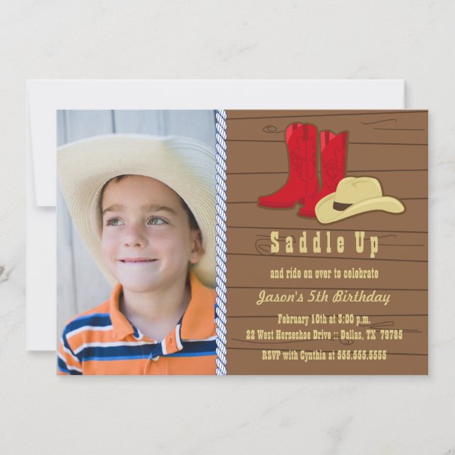Invitación a la fiesta de cumpleaños de cowboy (Anverso)