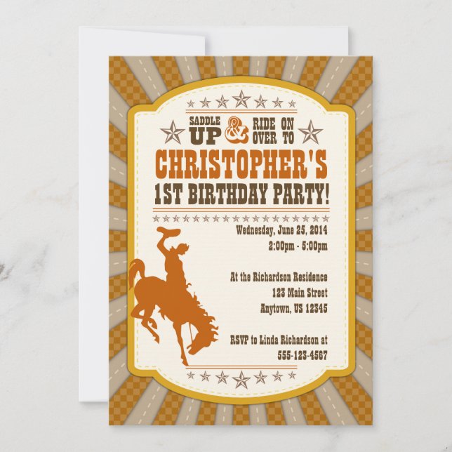 Invitación a la fiesta de cumpleaños de Cowboy (Anverso)