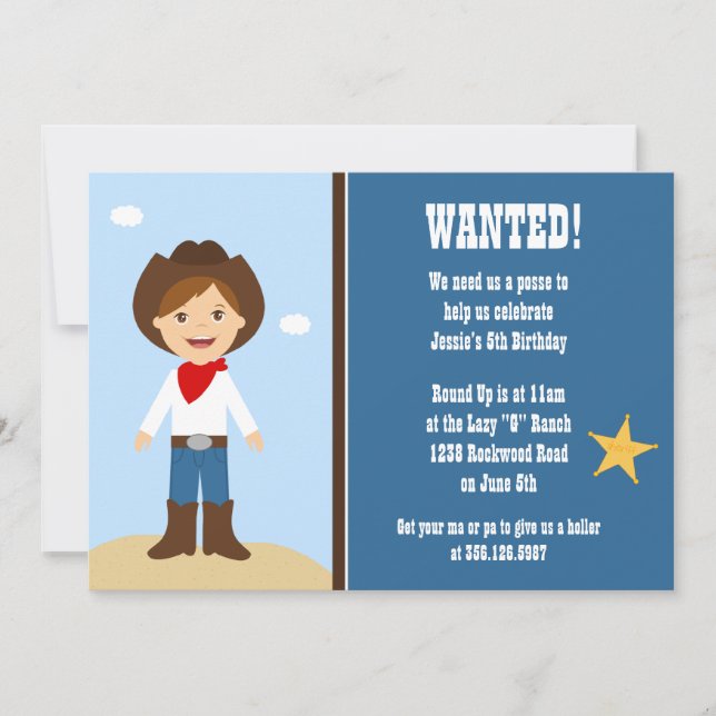 Invitación a la fiesta de cumpleaños de Cowboy (Anverso)