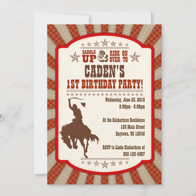 Invitación a la fiesta de cumpleaños de Cowboy (Anverso)