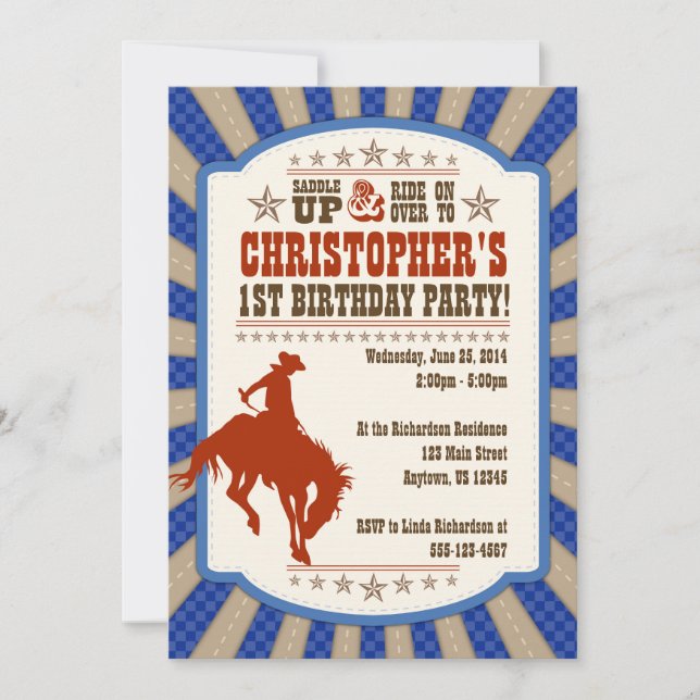 Invitación a la fiesta de cumpleaños de Cowboy (Anverso)