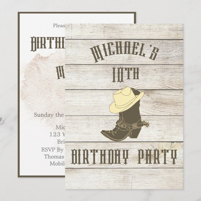 Invitación a la fiesta de cumpleaños de Cowboy Boy (Anverso / Reverso)