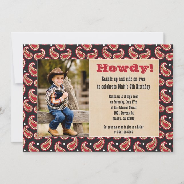 Invitación a la fiesta de cumpleaños de Cowboy con (Anverso)