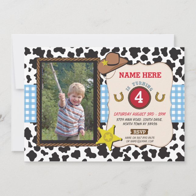 Invitación a la fiesta de cumpleaños de Cowboy Cow (Anverso)