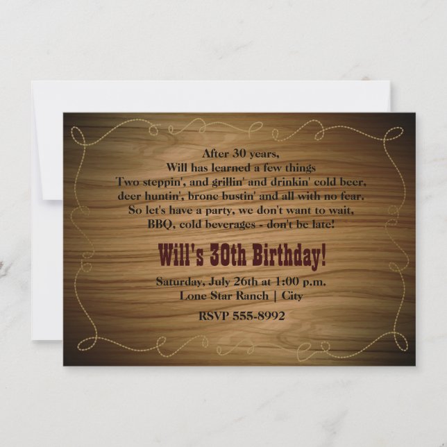 Invitación a la fiesta de cumpleaños de Cowboy del (Anverso)