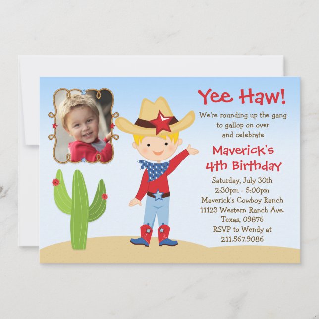 Invitación a la fiesta de cumpleaños de Cowboy Occ (Anverso)