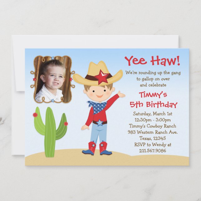 Invitación a la fiesta de cumpleaños de Cowboy Occ (Anverso)