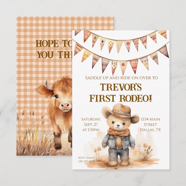 Invitación a la fiesta de cumpleaños de Cowboy par (Anverso / Reverso)