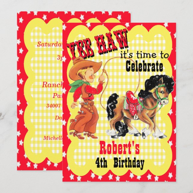 Invitación a la fiesta de cumpleaños de Cowboy y C (Anverso / Reverso)