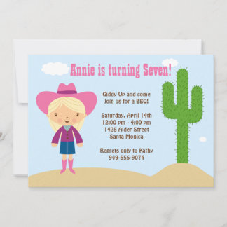 Invitación a la fiesta de cumpleaños de Cowgirl