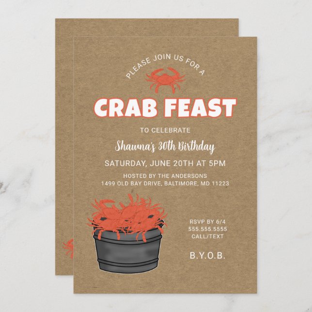 Invitación a la fiesta de cumpleaños de Crab (Anverso / Reverso)