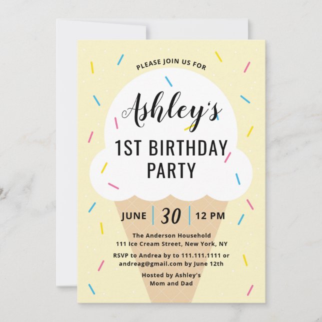 Invitación a la fiesta de cumpleaños de Crema de H (Anverso)
