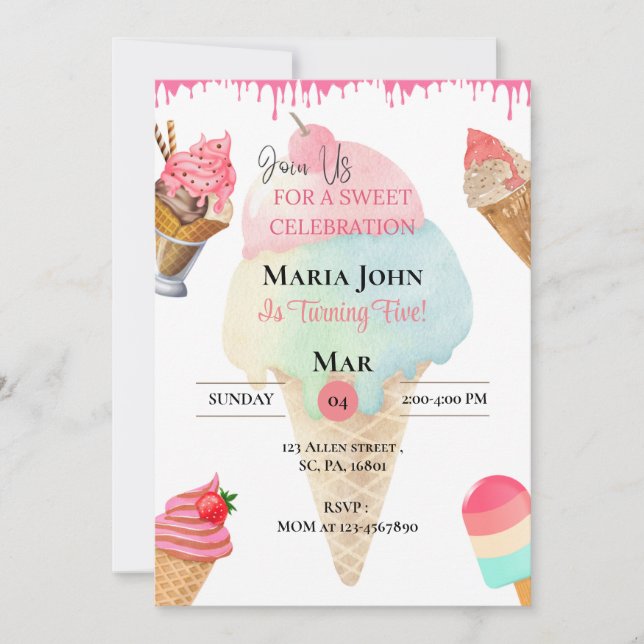 Invitación a la fiesta de cumpleaños de Crema de H (Anverso)