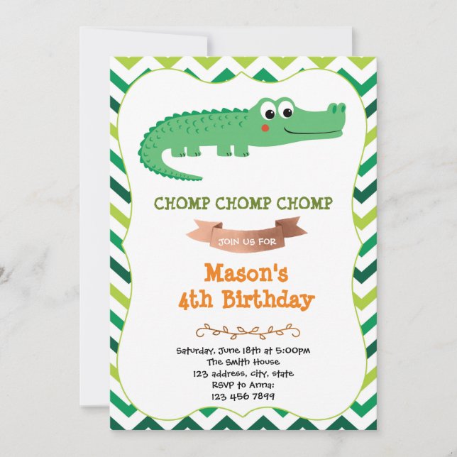 Invitación a la fiesta de cumpleaños de Crocodile (Anverso)