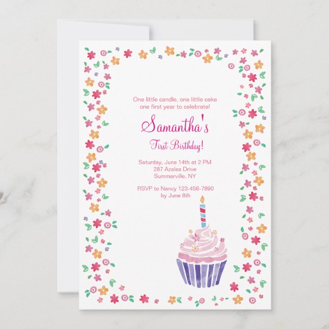 Invitación a la fiesta de cumpleaños de Cupakes (Anverso)