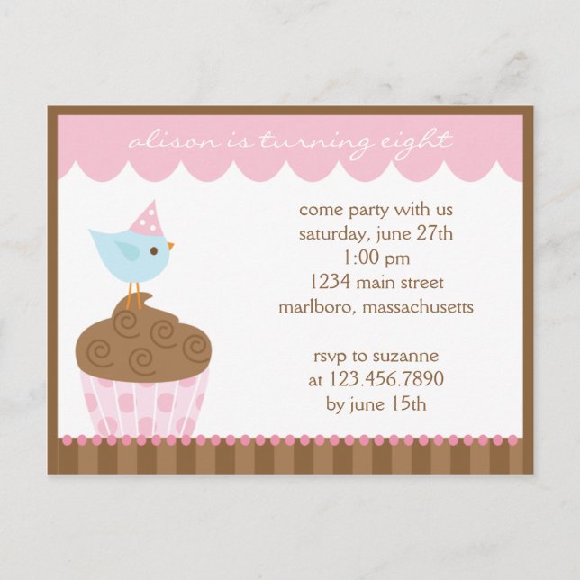 Invitación a la fiesta de cumpleaños de Cupakes (Anverso)