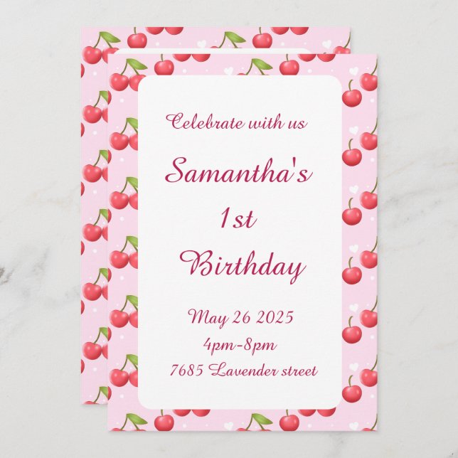 Invitación a la fiesta de cumpleaños de Cute Cherr (Anverso / Reverso)