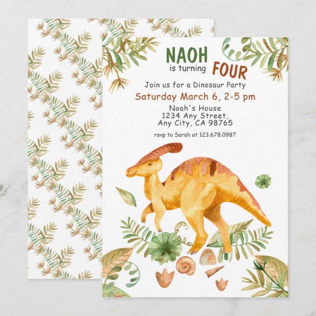 Invitación a la fiesta de cumpleaños de Cute Dinos (Anverso / Reverso)
